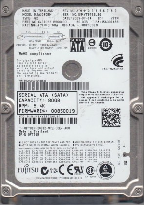 MJA2080BH G2 Fujitsu 80GB SATA 2.5 Inch Hard Drive